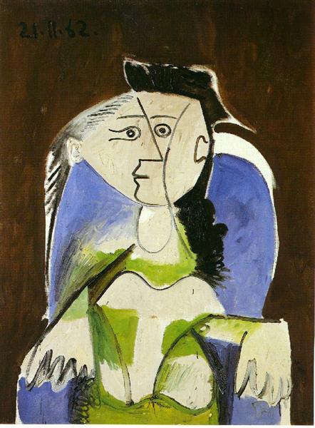 Pablo Picasso Oil Painting Woman Sitting In Blue Armchair